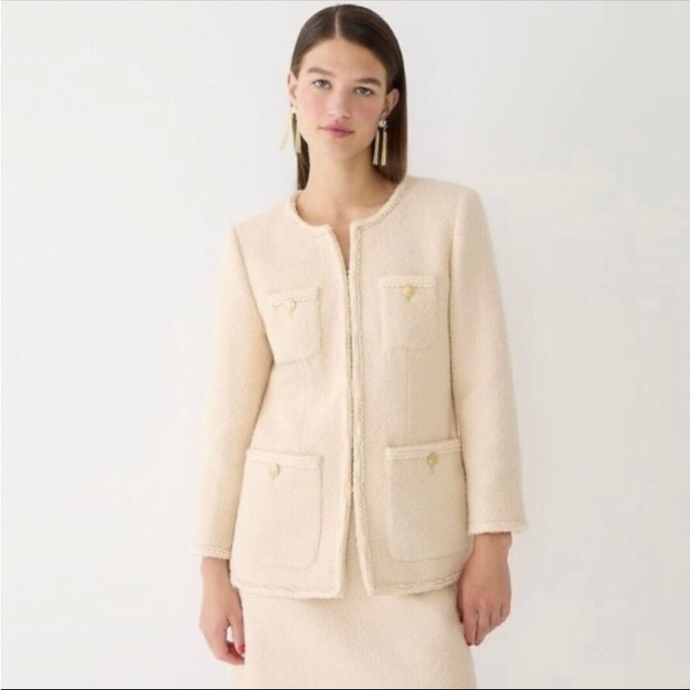 J Crew Long Lady Jacket in powder wool blend boucle- Size 4